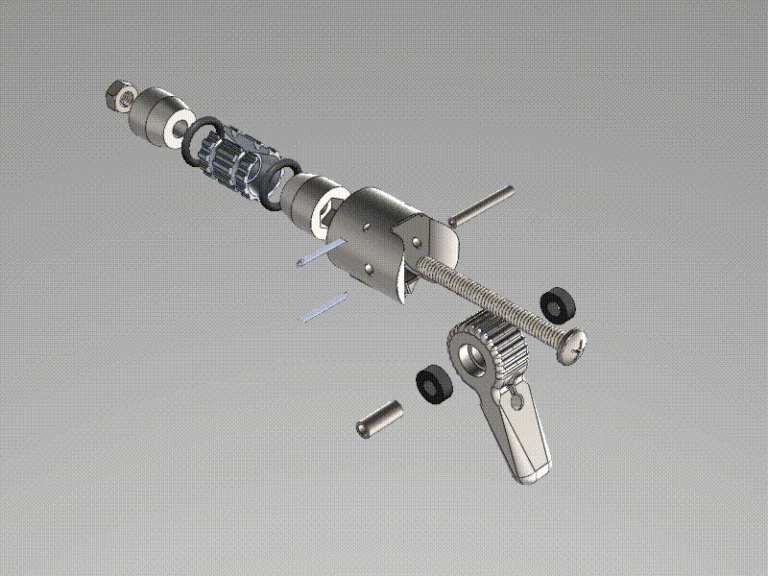 CAD exploded view and animation of shifter assembly