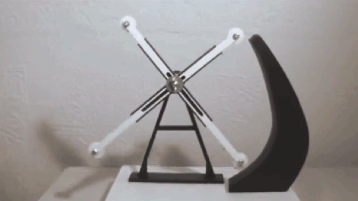 animated gif of a weighted wheel perpetual motion machine. Attribution to Gizmodo Australia